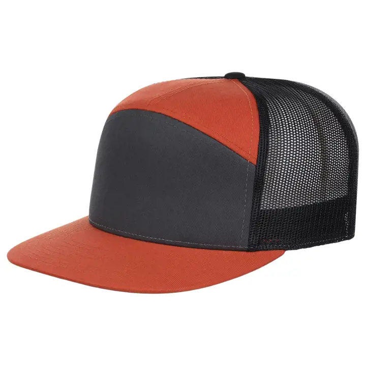 Blank Blanks 7 Panel Richardson Trucker Charcoal/ORG/BLK