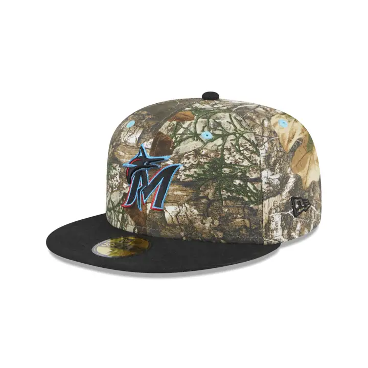 MIAMI MARLINS MLB REALTREE TC 59FIFTY 25TH ANN woodland/ blk