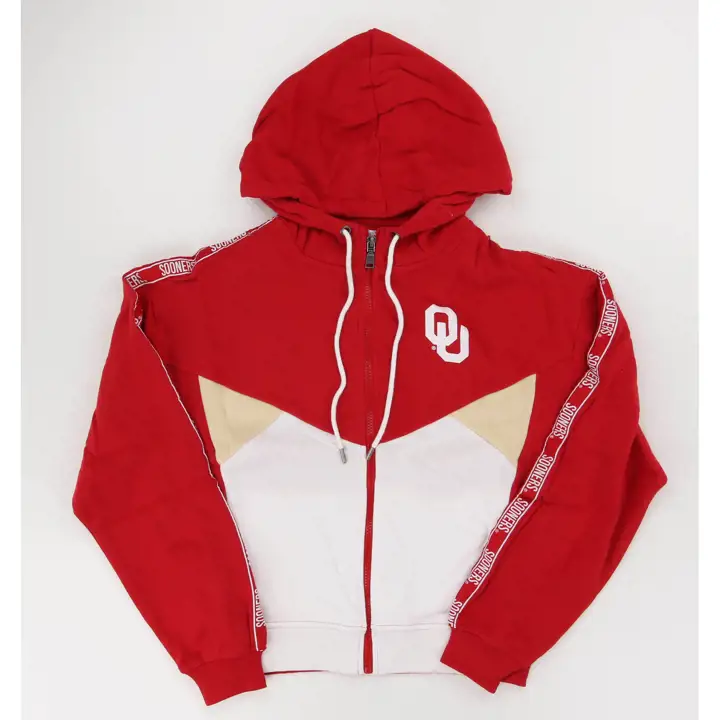 Sweat à capuche zippé Colorblock pour femme Oklahoma Sooners NCAA 23 ROUGE