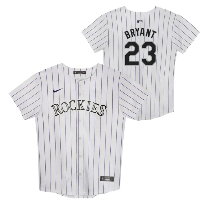 Maillot de match à domicile Kris Bryant des Rockies de la MLB pour enfants – Blanc