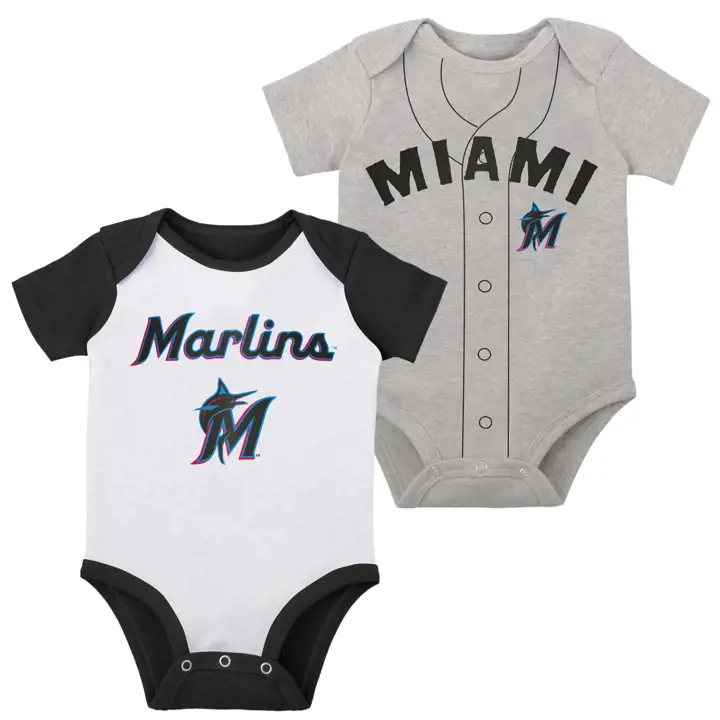 Miami Marlins MLB Lot de 2 grenouillères Bébé Little Slugger GRY