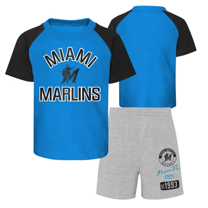 Ensemble T-shirt et short Miami Marlins MLB Ground Ball pour bébé, bleu