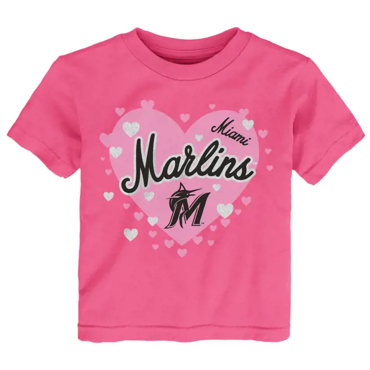 T-shirt Cœurs Bulles Miami Marlins MLB pour tout-petits, rose