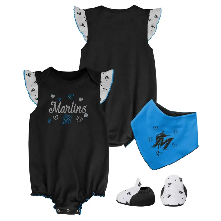 Ensemble bavoir à volants et chaussons Miami Marlins MLB pour nouveau-né