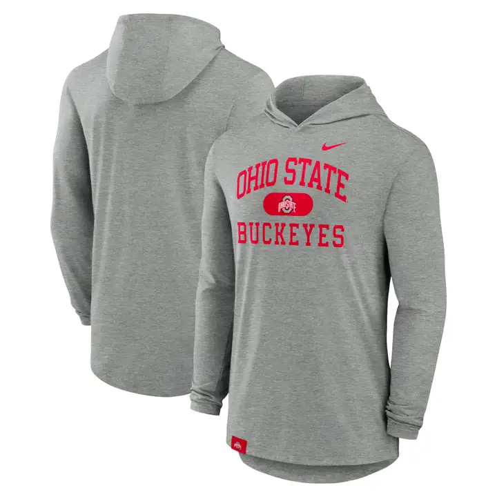 T-shirt à capuche manches longues Buckeyes de l'Ohio State gris foncé
