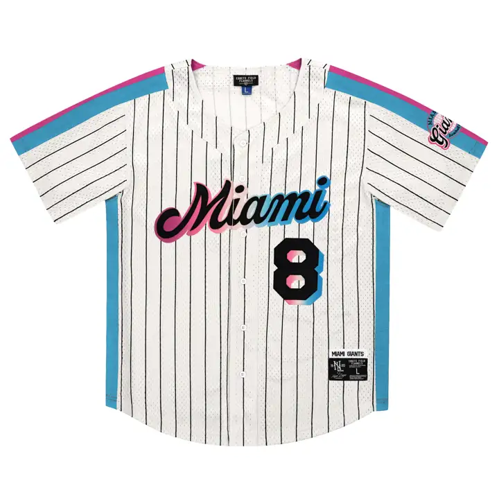 MIAMI GIANTS EFF NLB Maillot Boutonné Rayé Crème/Bleu Royal