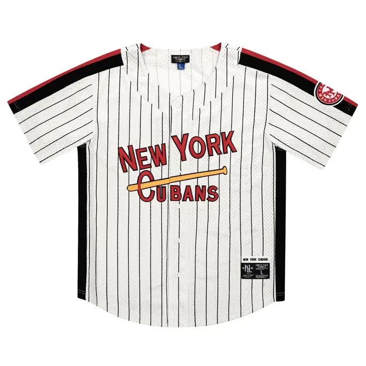 NEW YORK CUBANS EFF NLB Pinstripe Button Down Jersey CREAM/B
