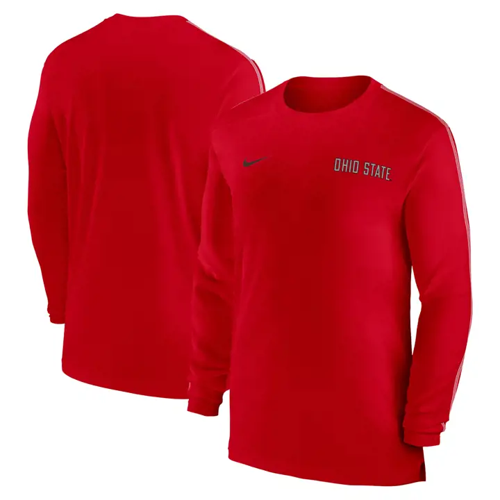 T-SHIRT MANCHES LONGUES EN DRI-FIT POUR ENTRAÎNEURS NCAA OHIO STATE BUCKEYES 24 ROUGE
