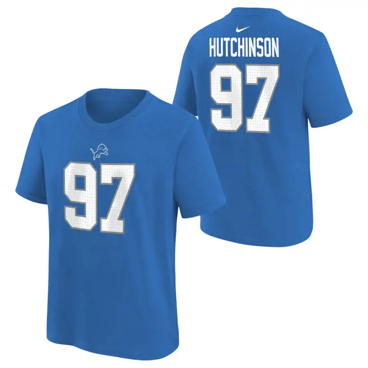 T-shirt pour jeune joueur NFL N&N des Detroit Lions BLEU Aidan Hutchi