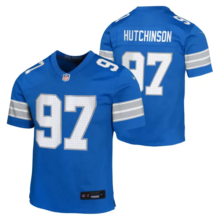Maillot de match NFL pour jeune des Detroit Lions BLEU Aidan Hutchinson