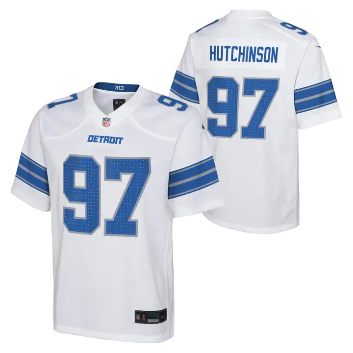 Maillot de match blanc NFL Detroit Lions pour jeune WHT Aidan Hutchins