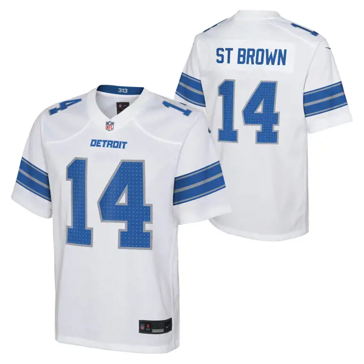 Detroit Lions NFL Youth White Game Jersey BLANC Amon-Ra St. Brown