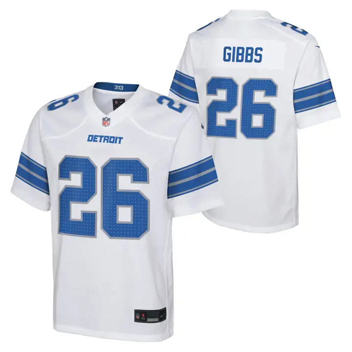 Maillot de match NFL enfant blanc Detroit Lions WHT Jahmyr Gibbs