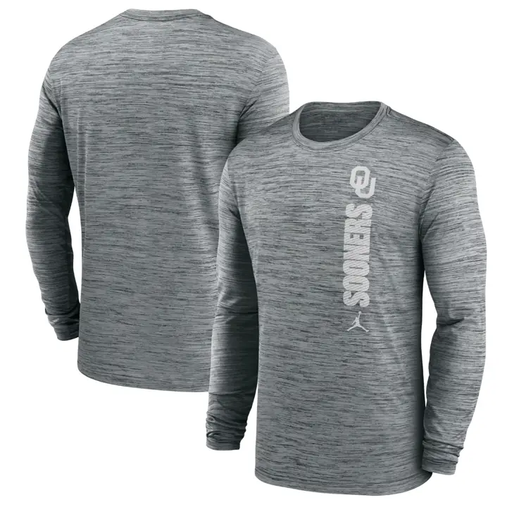 T-SHIRT MANCHES LONGUES NIKE DRI-FIT VELOCITY NCAA OKLAHOMA SOONERS 24 GRIS FONCÉ