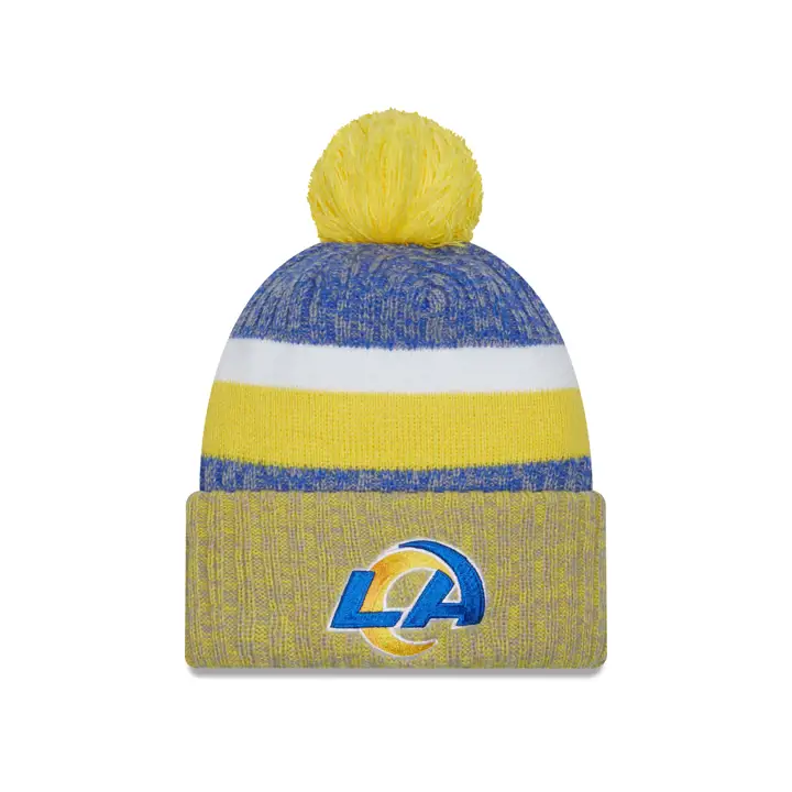 LA Rams NFL 23 Bonnet à pompon Sideline tricoté bleu/jaune