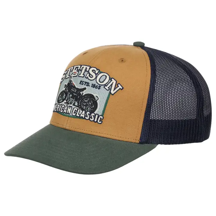 Casquette trucker Stetson Motorcycle Patch BEIGE/VERT/BLEU MARINE