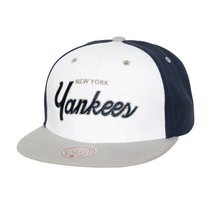 CASQUETTE SNAPBACK MLB M&N BLOCK SCRIPT BLANC/MARINE/GRIS NEW YORK YANKEES