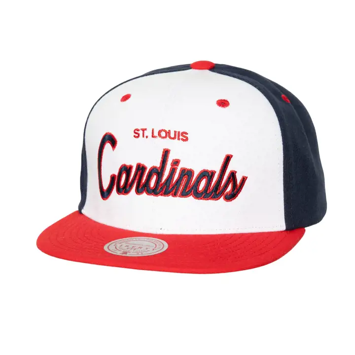 Casquette à visière plate M&N MLB ST. LOUIS CARDINALS SCRIPT BLANC/MARINE/ROUGE