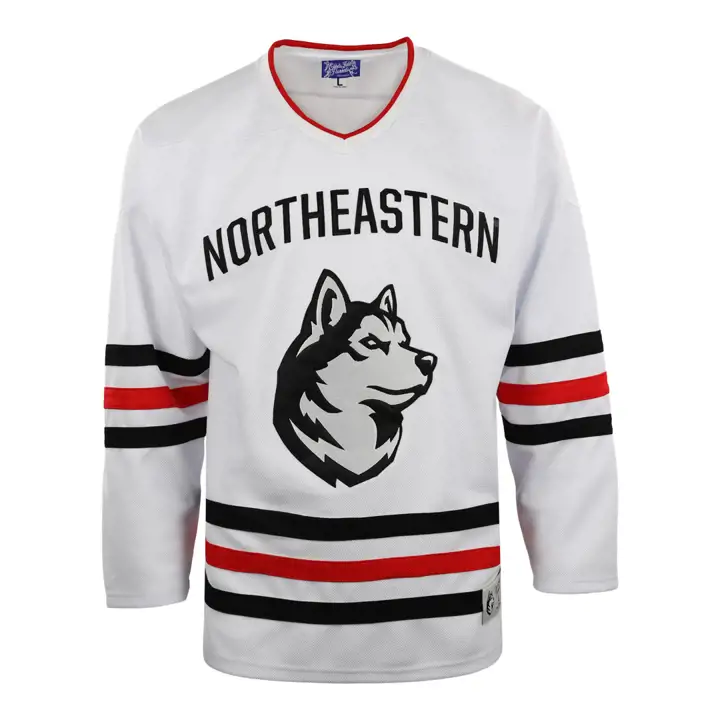 Maillot de hockey de l'Université Northeastern, réplique, blanc/noir/rouge