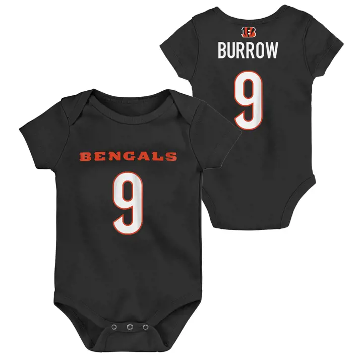 Barboteuse Joe Burrow des Bengals de Cincinnati NFL pour nourrissons N&N BLK