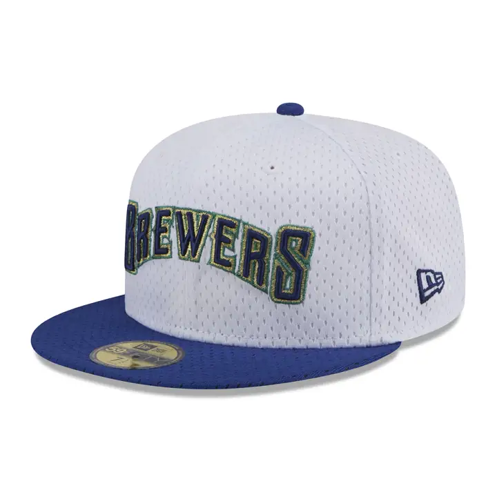 Milwaukee Brewers MLB WHITE BP Mesh 59FIFTY BLC/MARN 25ème ANNIVERSAIRE