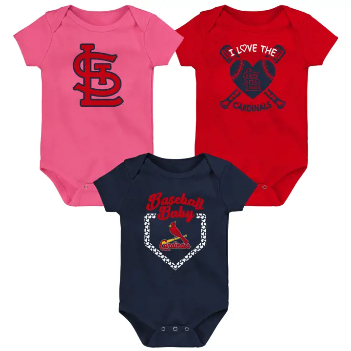 Ensemble de 3 articles de baseball MLB pour bébé nouveau-né St. Louis Cardinals, rose
