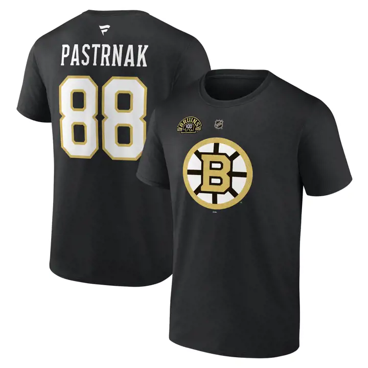 Boston Bruins NHL T-Shirt Authentique Nom et Numéro de Joueur Pastrnak NOIR T1