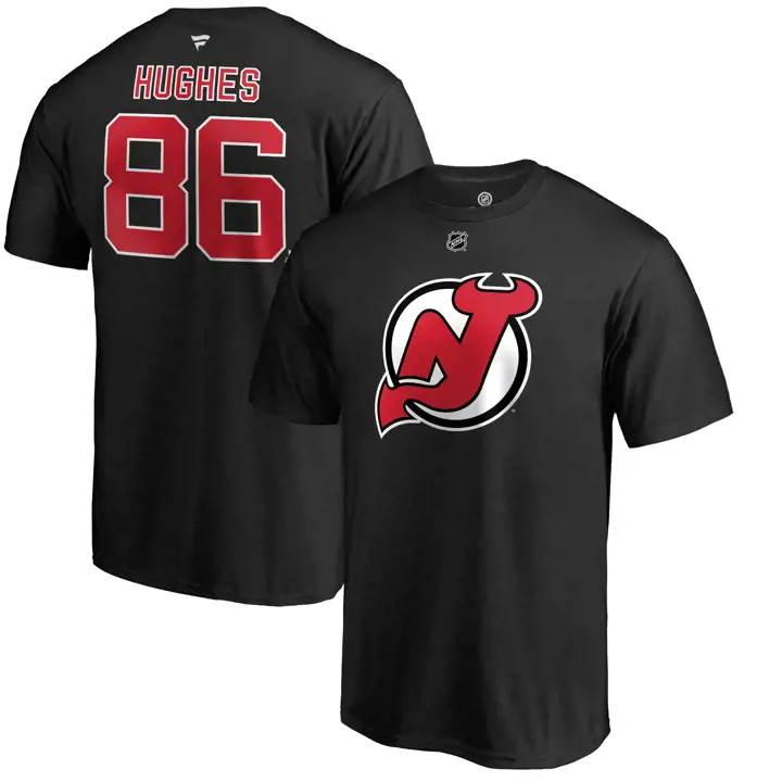T-shirt authentique Stack N&N Hughes des Devils du New Jersey de la LNH, noir