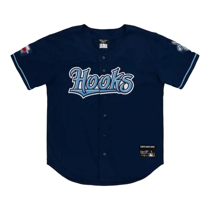 Maillot à manches courtes Corpus Christi Hooks EFF MiLB Boutonné Bleu Marine