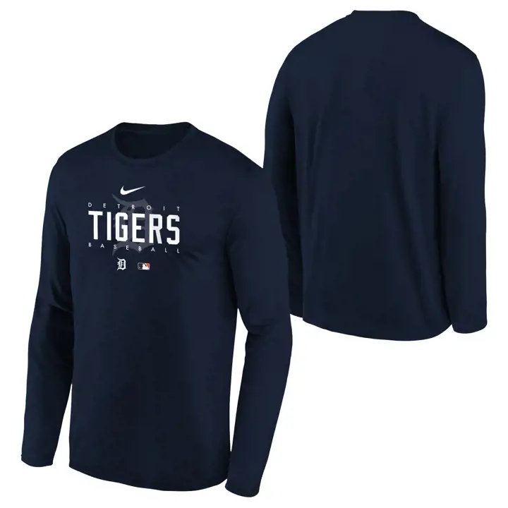T-shirt manches longues Nike Dri-FIT MLB Detroit Tigers Team Issue pour jeune – Bleu marine