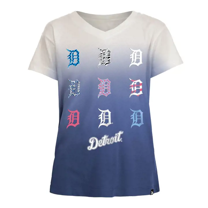 T-shirt dégradé de logo des Tigres de Detroit MLB pour jeunes filles bleu
