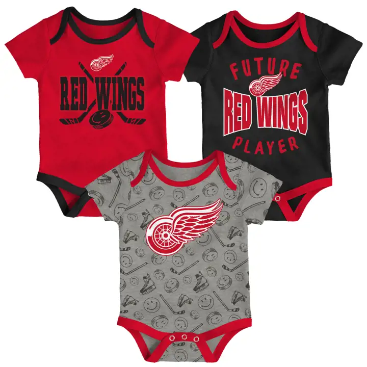 Lot de 3 grenouillères Detroit Redwings NHL Rouge Bébé