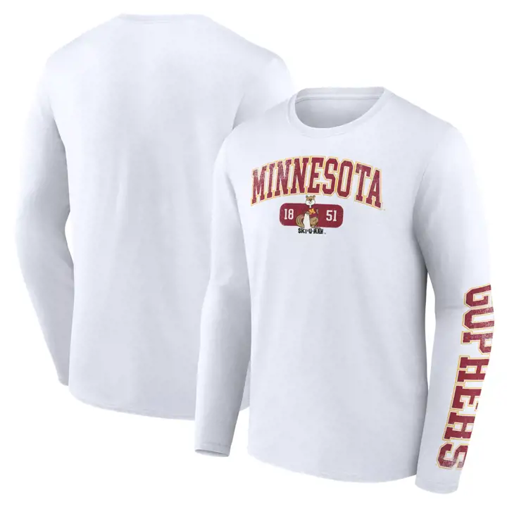 T-SHIRT BLANC MANCHES LONGUES NCAA SAUT MINNESOTA GOLDEN GOPHERS