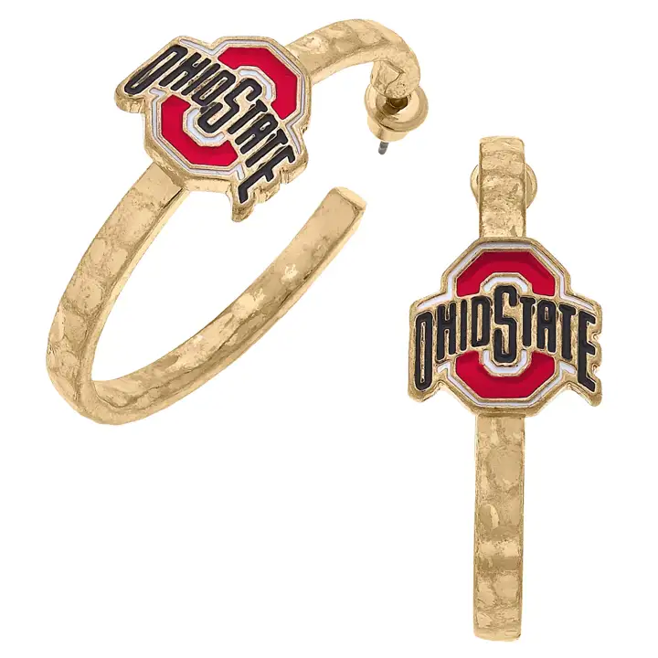 Boucles d'oreilles créoles Logo Émaillé Ohio State Buckeyes ROUGE/GDB