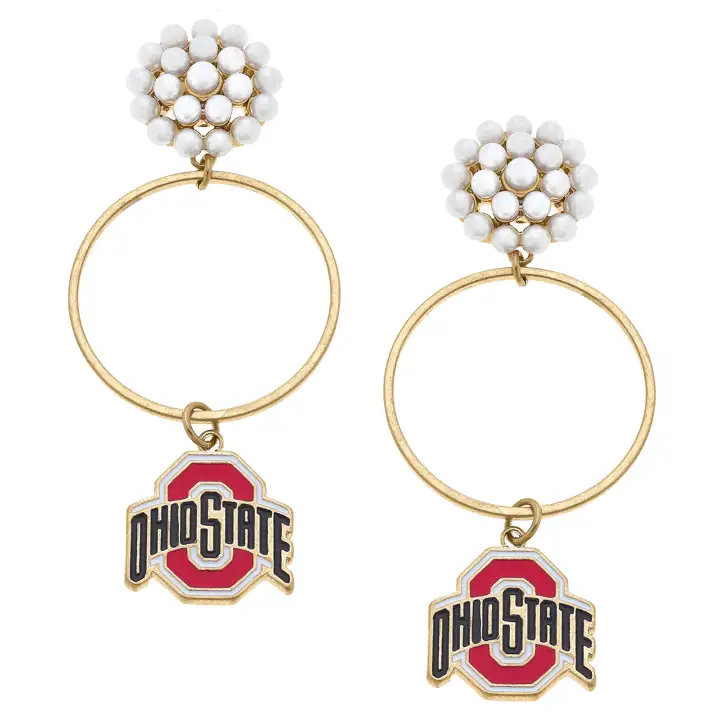 Boucles d'oreilles créoles avec perles et émail Ohio State Buckeyes ROUGE/G