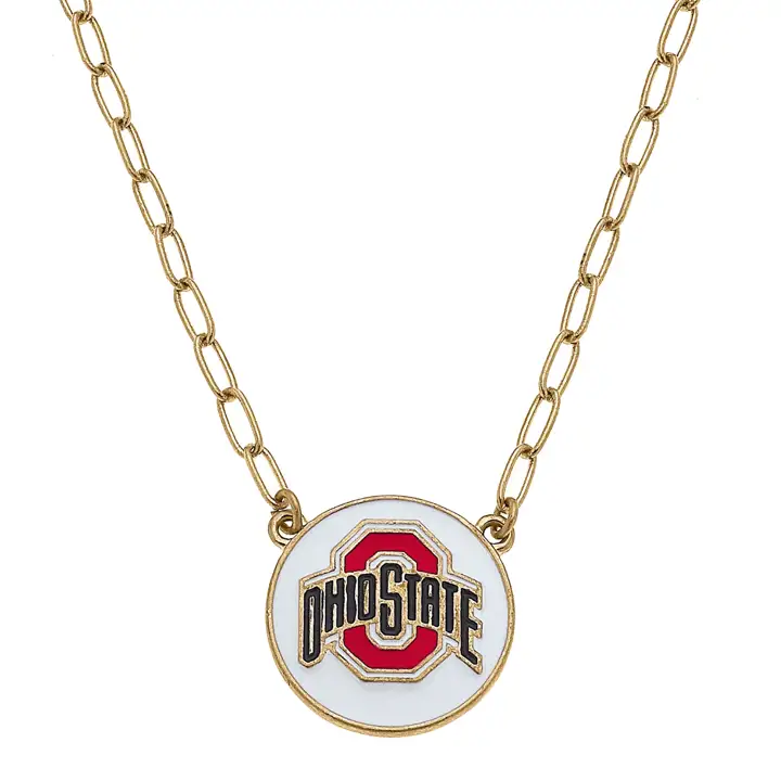 Collier pendentif disque émaillé Ohio State Buckeyes ROUGE/BLANC