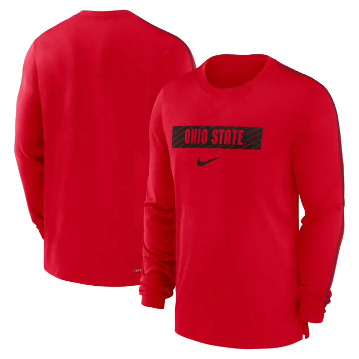 TEE-SHIRT MANCHES LONGUES EN TISSU RESPIRANT NIKE DRIFIT ROUGE/NOIR BUCKEYES NCAA ÉDITION SPÉCIALE 24