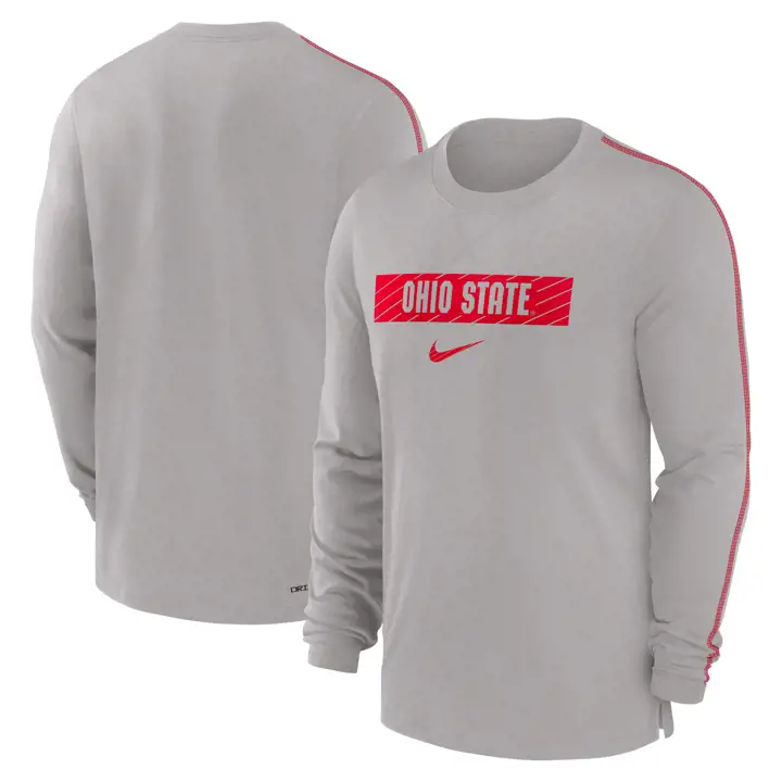 TEE-SHIRT MANCHES LONGUES BUCKEYES NCAA DRIFIT ÉQUIPE 24 GRIS/ROUGE