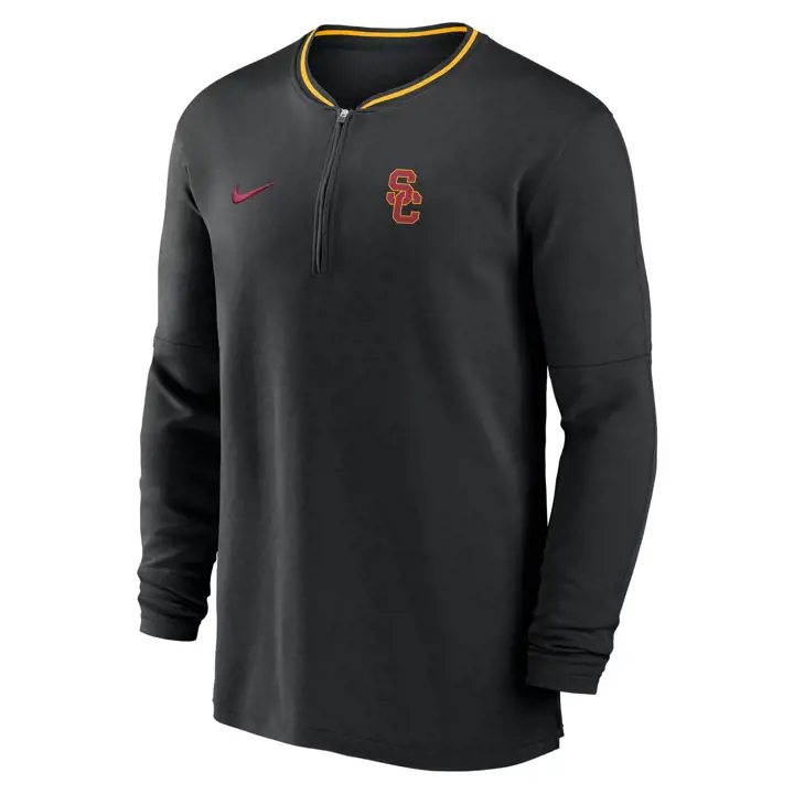 USC TROJANS NCAA ENTRAÎNEURS HAUT MANCHES LONGUES 1/2 ZIP 24 NOIR/OR