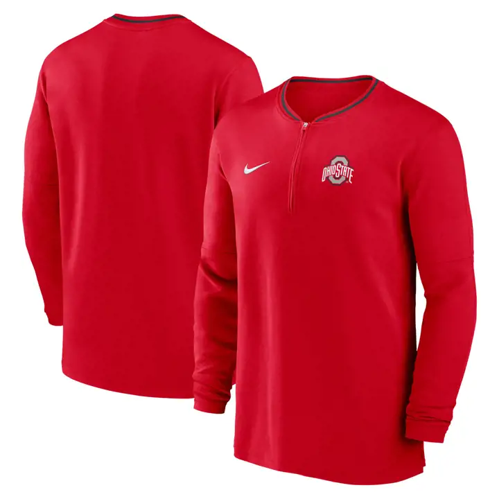 OHIO STATE BUCKEYES NCAA ENTRAÎNEURS HAUT 1/2 ZIP MANCHES LONGUES 24 ROUGE/NOIR