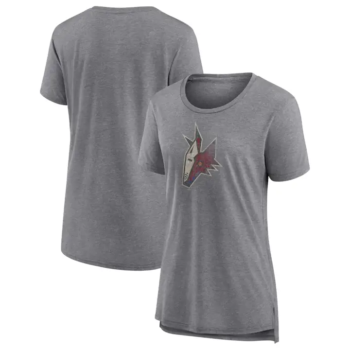 T-shirt à col rond à manches courtes triblend Femme NHL Arizona Coyotes 23 Gris Chiné