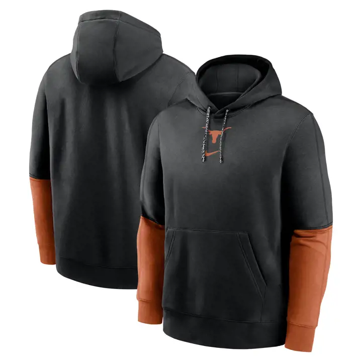 TEXAS LONGHORNS NCAA TEAM ISSUE CLUB HOODIE MOLLETON 24 NOIR/OR