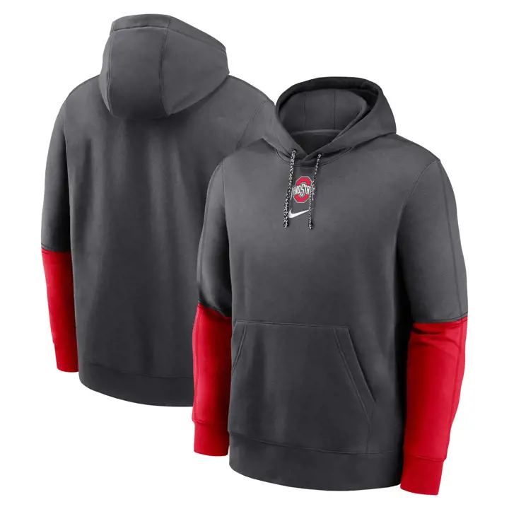 OHIO STATE NCAA TEAM ISSUE CLUB PULL À CAPUCHE EN POLAIRE 24 ANTHRACITE/