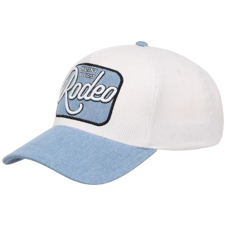 Casquette de camionneur en velours côtelé Pop Culture Cord, ivoire/bleu, avec corde.