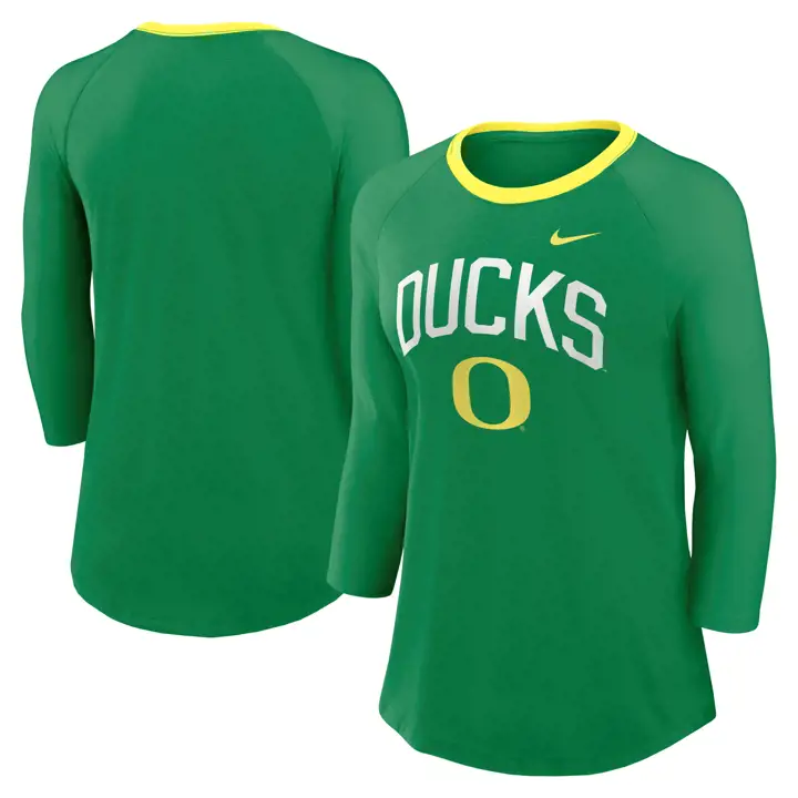 OREGON DUCKS NCAA T-SHIRT FEMME TRIBLEND 3/4 VERT/ VERT/ JAUNE
