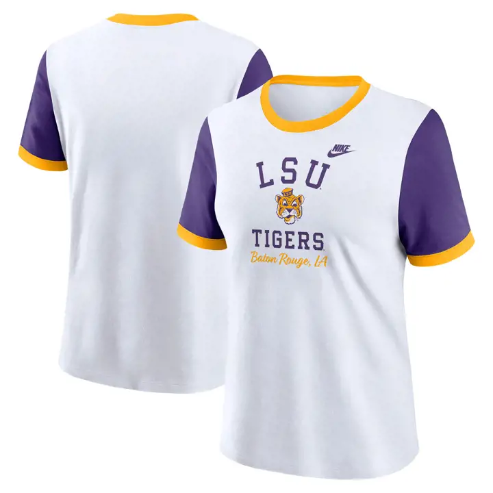T-SHIRT RÉTRO MANCHES COURTES FEMME L.S.U. NCAA 24 BLANC/VIOLET/OR