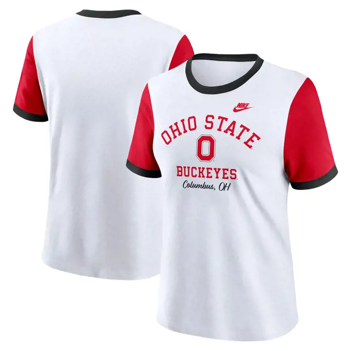 OHIO STATE BUCKEYES NCAA T-SHIRT RÉTRO POUR FEMME AVEC FINITION CONTRASTANTE MANCHES COURTES 24 BLANC/