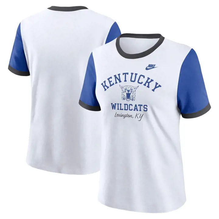 T-SHIRT KENTUCKY WILDCATS NCAA FEMME RÉTRO COL ET MANCHES CONTRASTANTS ML 24 blc/r