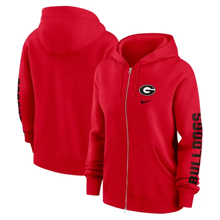 SWEAT À CAPUCHE EN POLAIRE ENTIÈREMENT ZIPPÉ POUR FEMME GEORGIA BULLDOGS NCAA 24 rouge