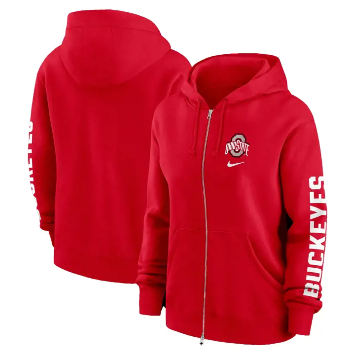 SWEAT À CAPUCHE EN POLAIRE ENTIÈREMENT ZIPPÉ POUR FEMME OHIO STATE BUCKEYES NCAA PHOENIX 24 rouge